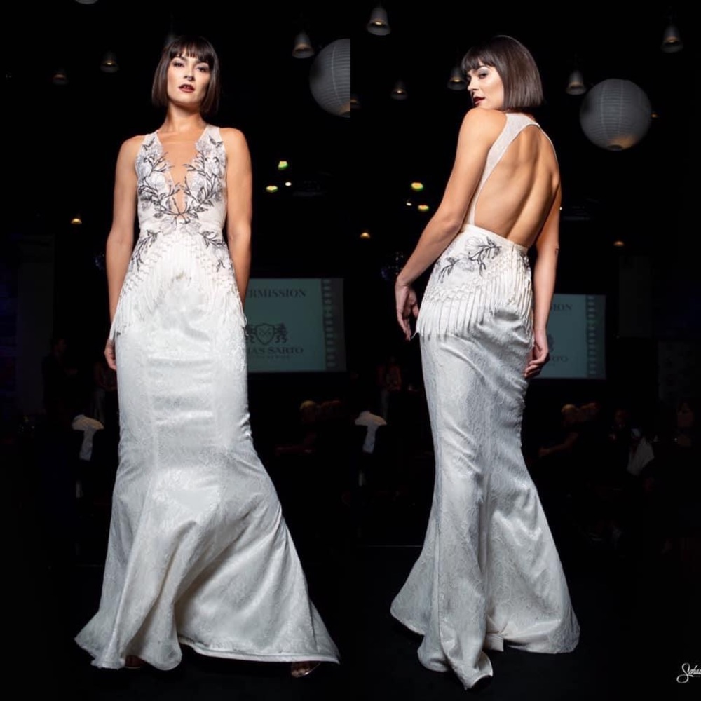Lucia’s Sarto 🪡  gown  bridal floral small lace fringe boho